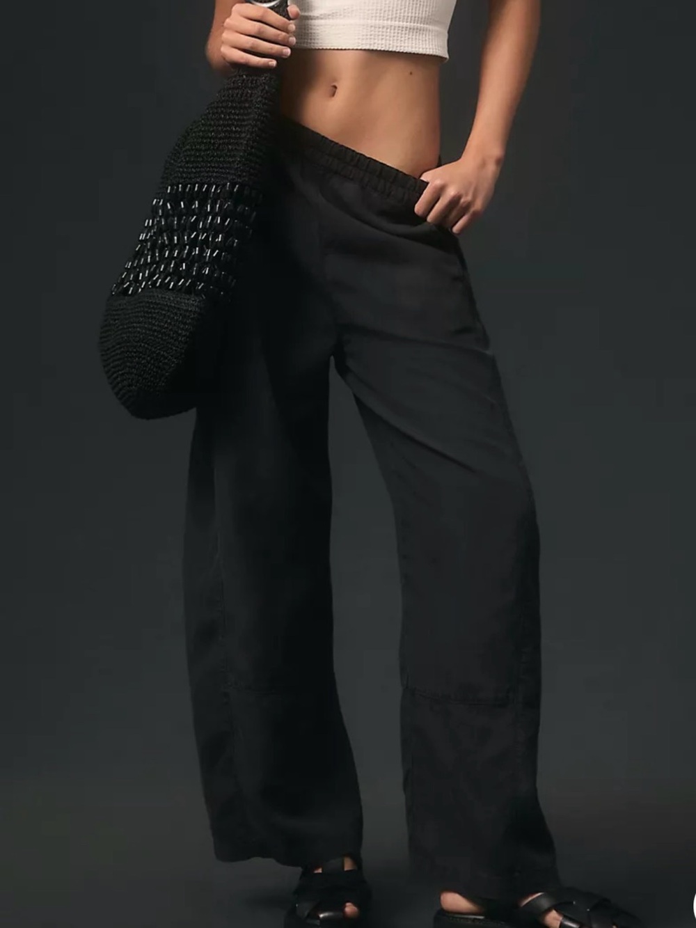 Anthropologie Pilcro Relaxed Barrel Leg Cotton Boho Black Pants